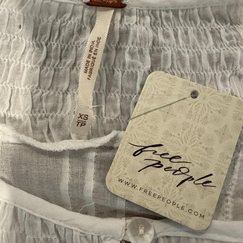 NWT Free People Embroidered Poet Top XS Ivory 100% Cotton Gauze Lace Fairy $168 - Picture 8 of 12